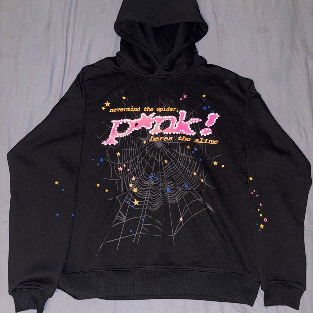 Pink Spider Web Graphic Hoodie MEDIUM